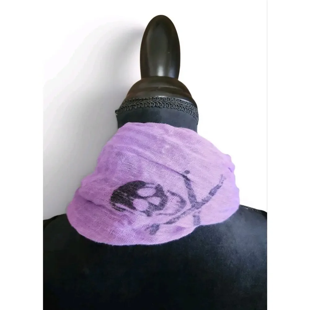 Women's Purple Skull & Bones Punk Rock Halloween Scarf Wrap Shawl, Fringe Edge